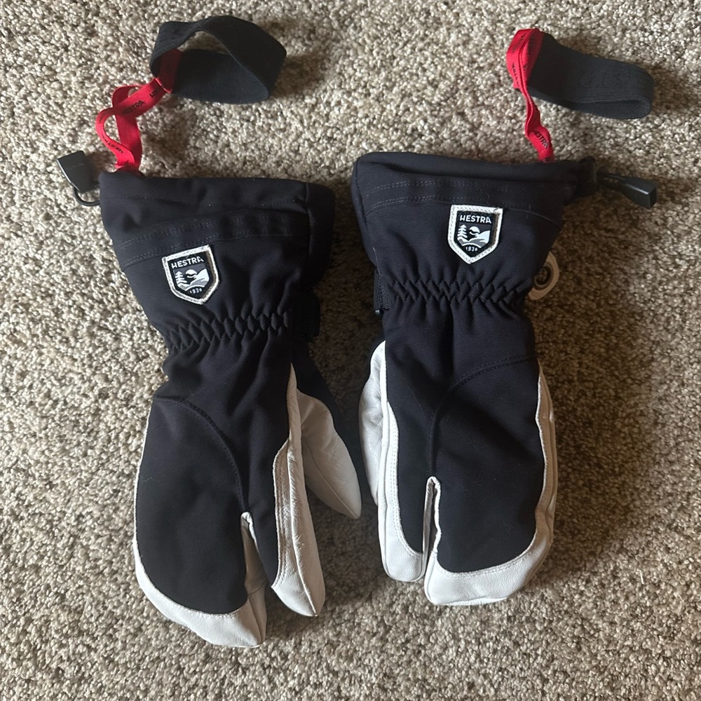 Hestra Black and White Three Finger Gloves